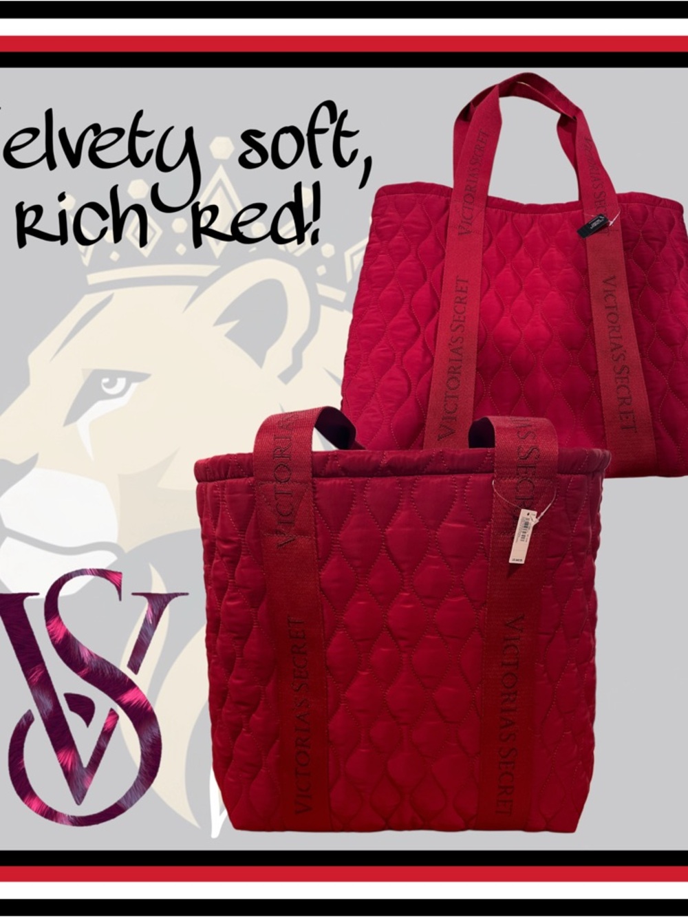 NWT-Victoria's Secret Quilted Velour Tote - Rich Velvety Red